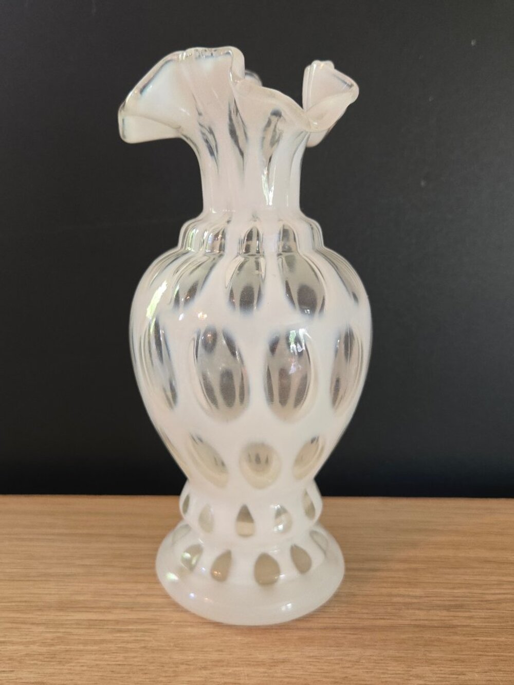 Vintage Fenton Coin Dot French Opalescent Ruffled Vase